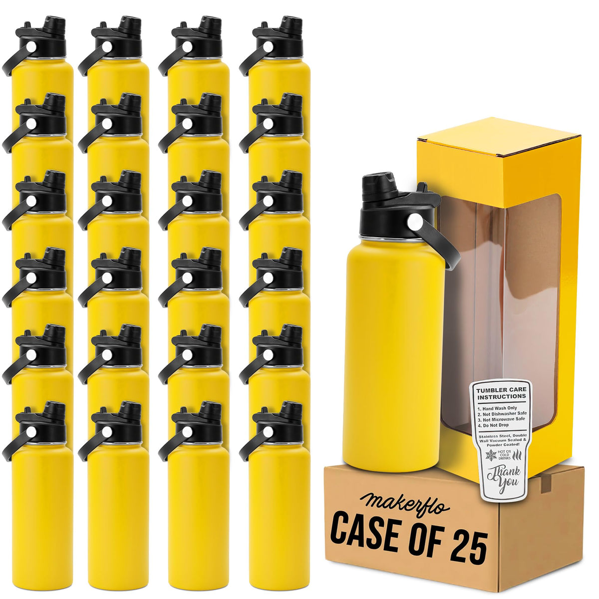 makerflo 32oz Powder Coated Hydro Water Bottle Blanks, Orange, Case of 25