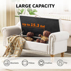 55" End of Bed Bench, Upholstered Bench with Storage, Queen, Beige