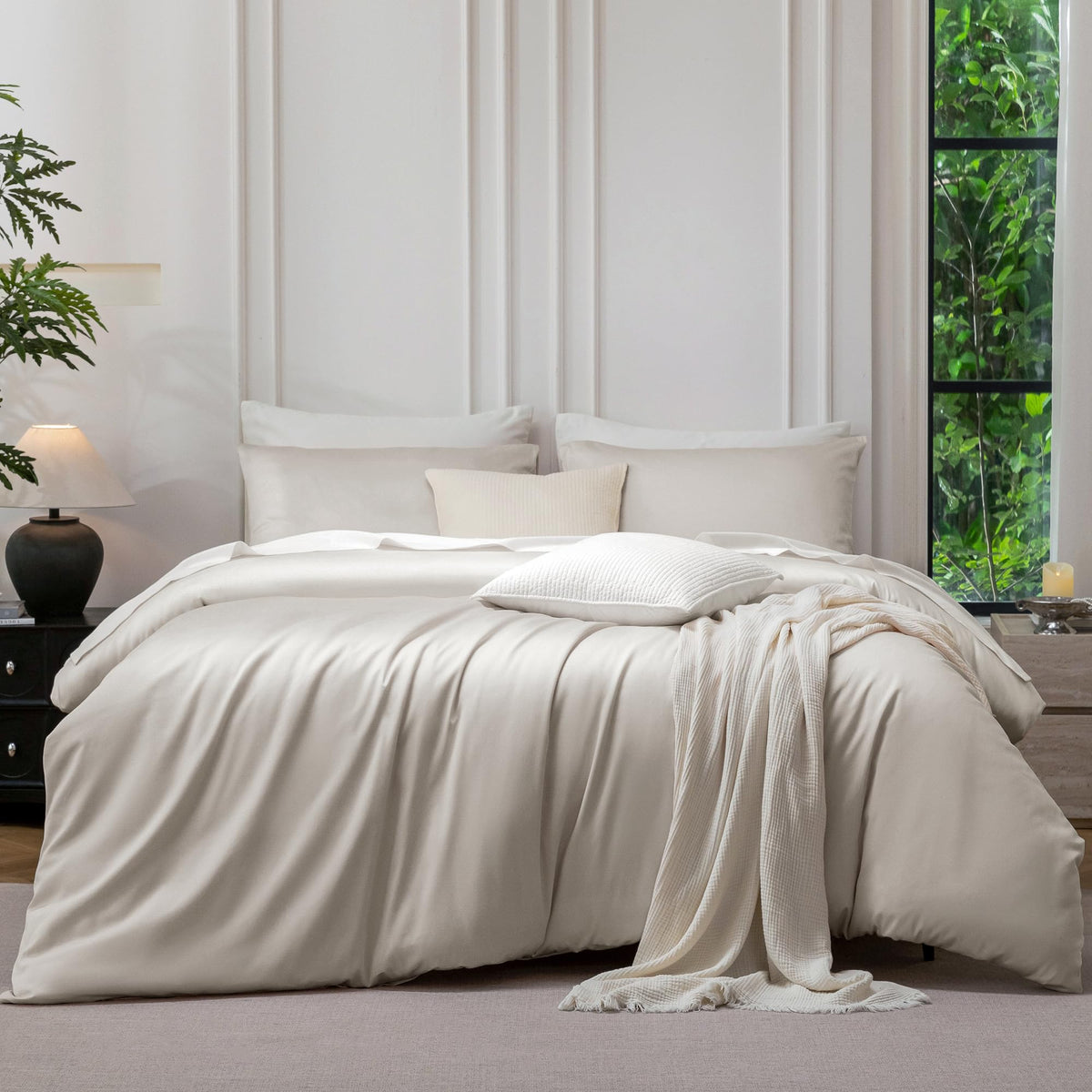 MooMee Queen Duvet Cover Set 100% Extra Long Staple Cotton Cooling Bedding