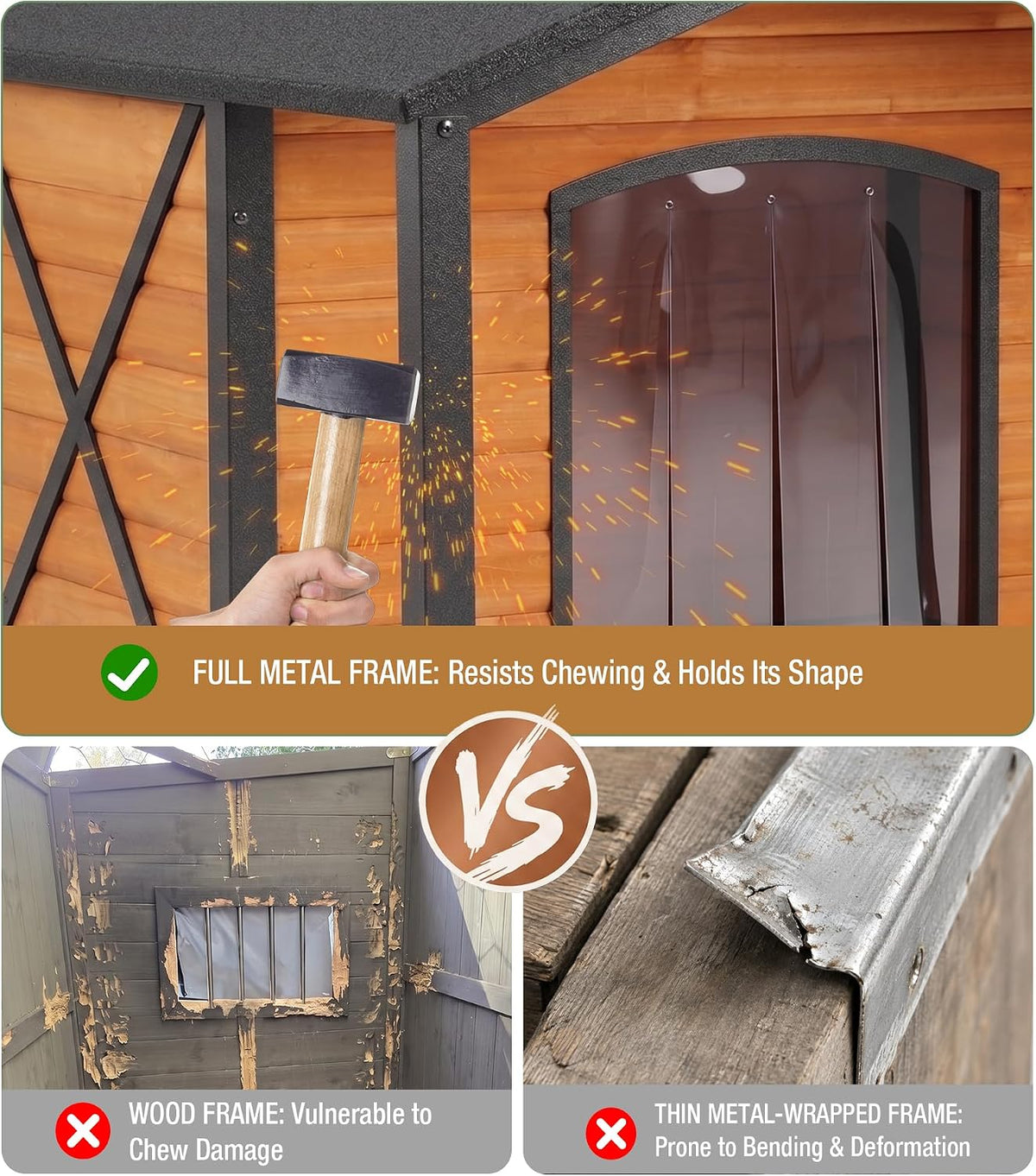 Extra Large Heated Dog House Outdoor with Full Iron Frame and Covered Porch