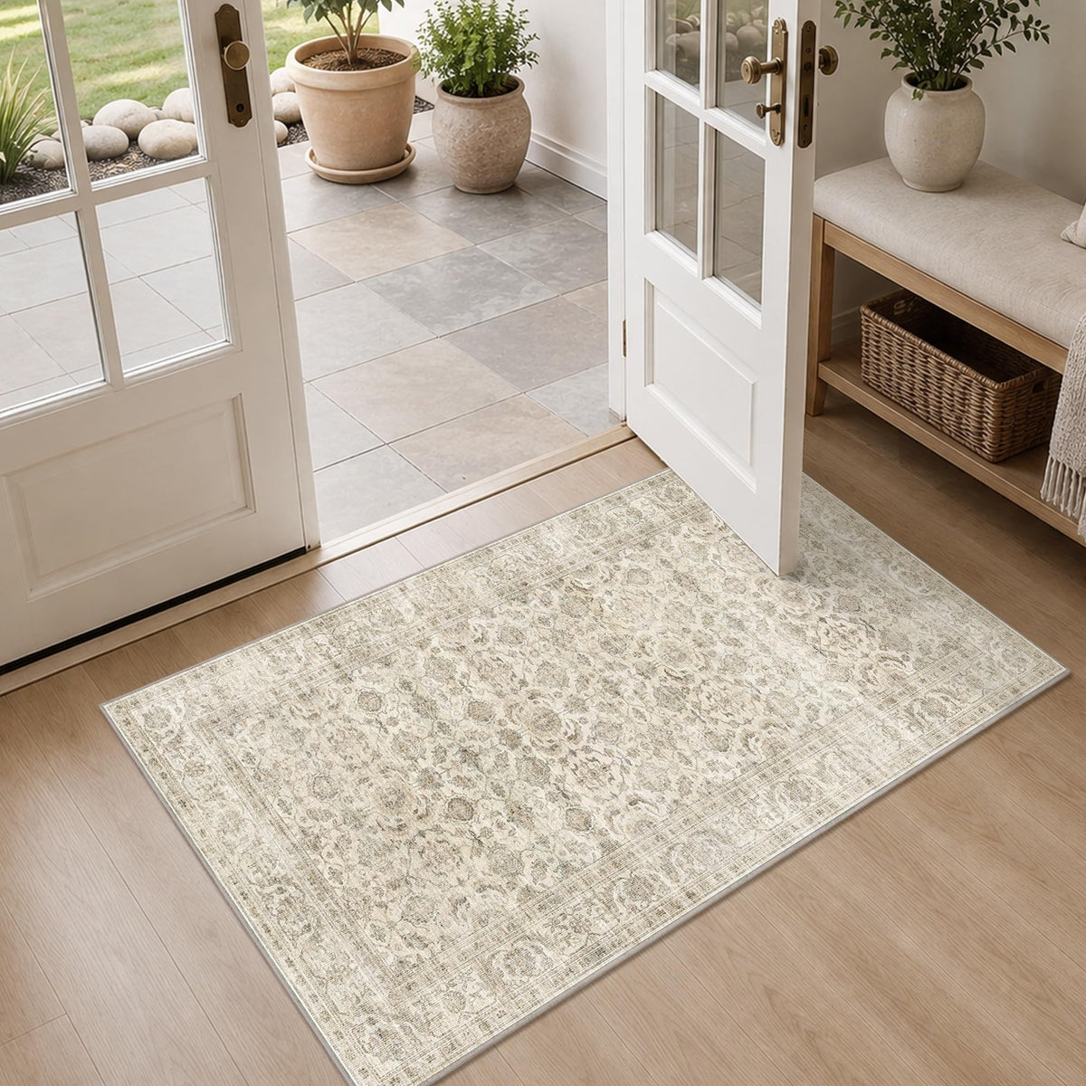 JOOJA 8x10 Dark Brown Vintage Soft Low Pile Non Slip Boho Washable Area Rug