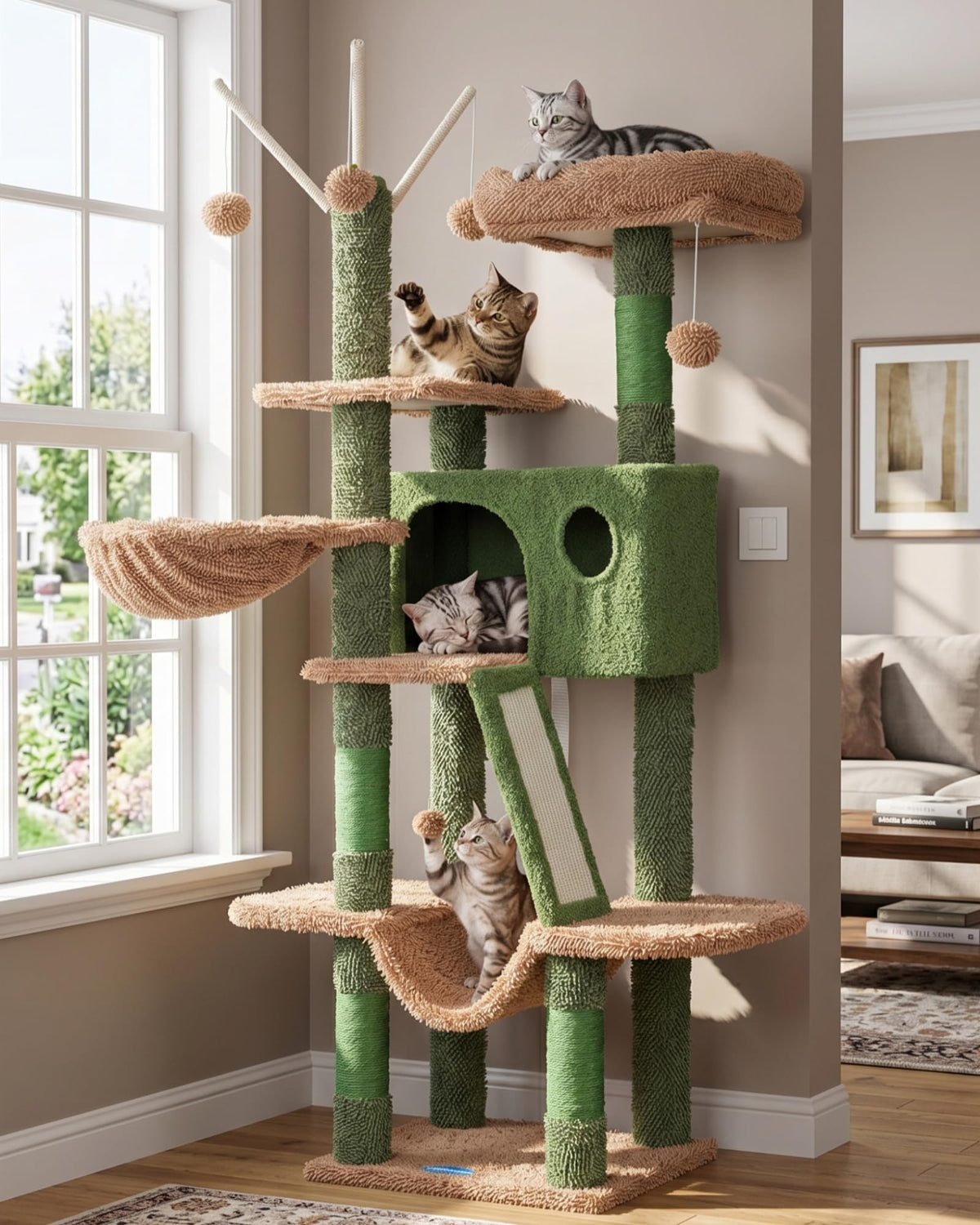 Hey-brother Cat Tree Tower with Padded Platform Bed, Hammock, MPJ019-SW