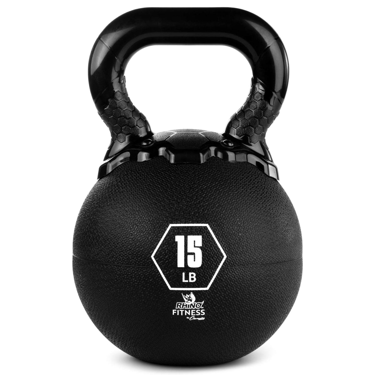 Champion Sports Rhino Kettlebell Rubber Weights, Black - Premium Strength Training Equipment - Multiple Weights