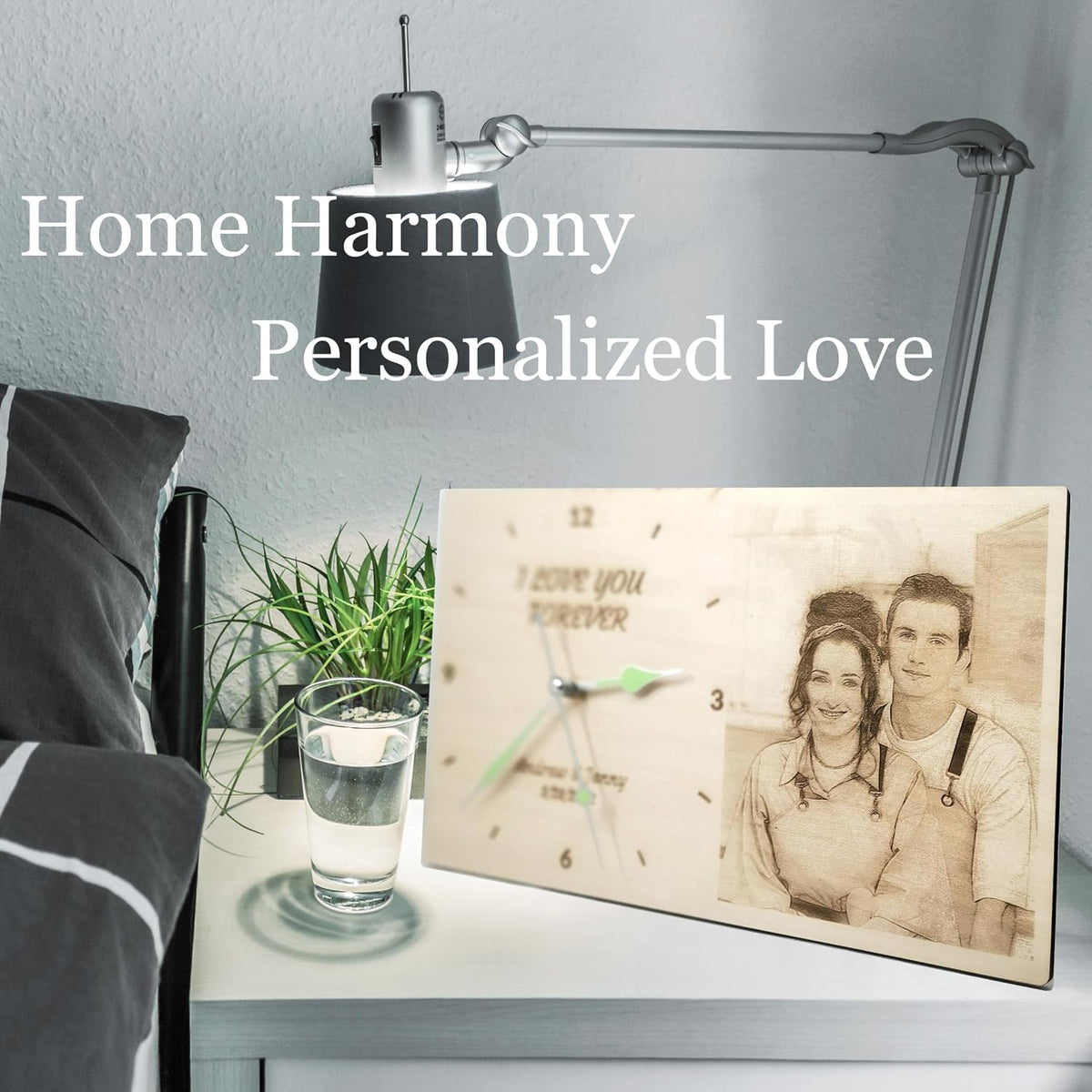 Large Personalized Wooden Clock - Customizable with Photos and Text, Battery Operated