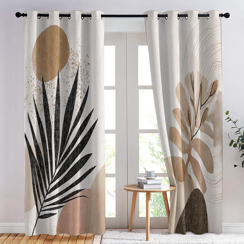 Boho Mid Century Blackout Curtains, Thermal Insulated Room Darkening Grommet Drapes for Bedroom Living Room, Modern Abstract Leaf Geometric Window Treatments, 108 Inch Drapes 2 Panel Set