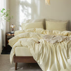 FOSSA Duvet Cover Set 100% Washed Cotton Linen Feel Queen