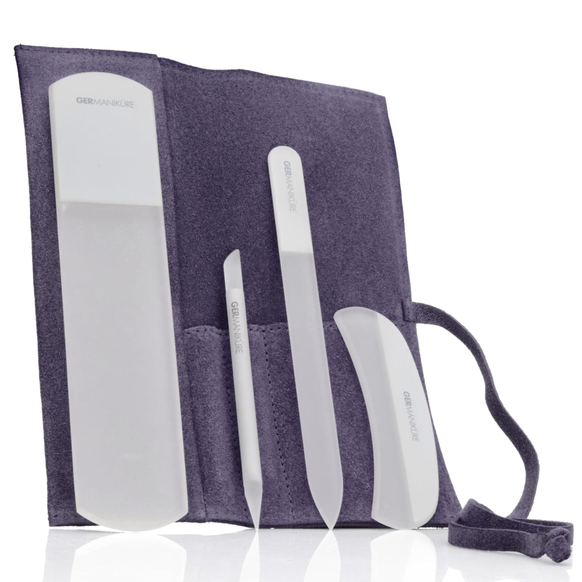 GERMANIKURE 7pc Manicure & Pedicure Set, FINOX Steel, Purple Leather Roll