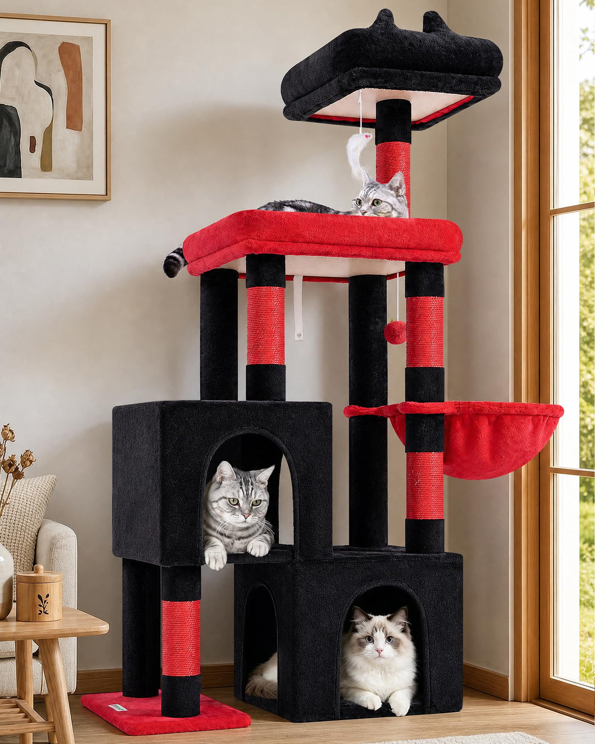 Globlazer 52in Cat Tree Tower for Indoor Cats, 2 Condos, S52, Light Grey