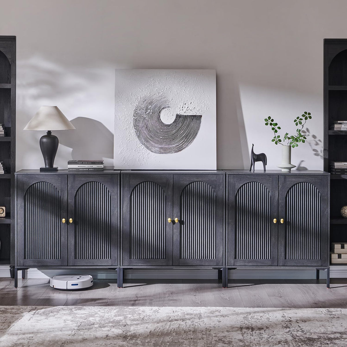 IFGET 34" Tall Modern Arched Sideboard Buffet Cabinet with Storage, Brown