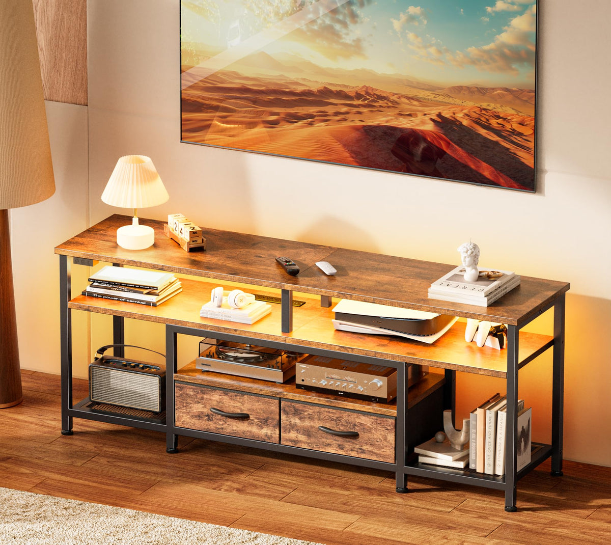 Huuger 63 Inch LED TV Stand with Power Outlets for 65 70 Inch TV