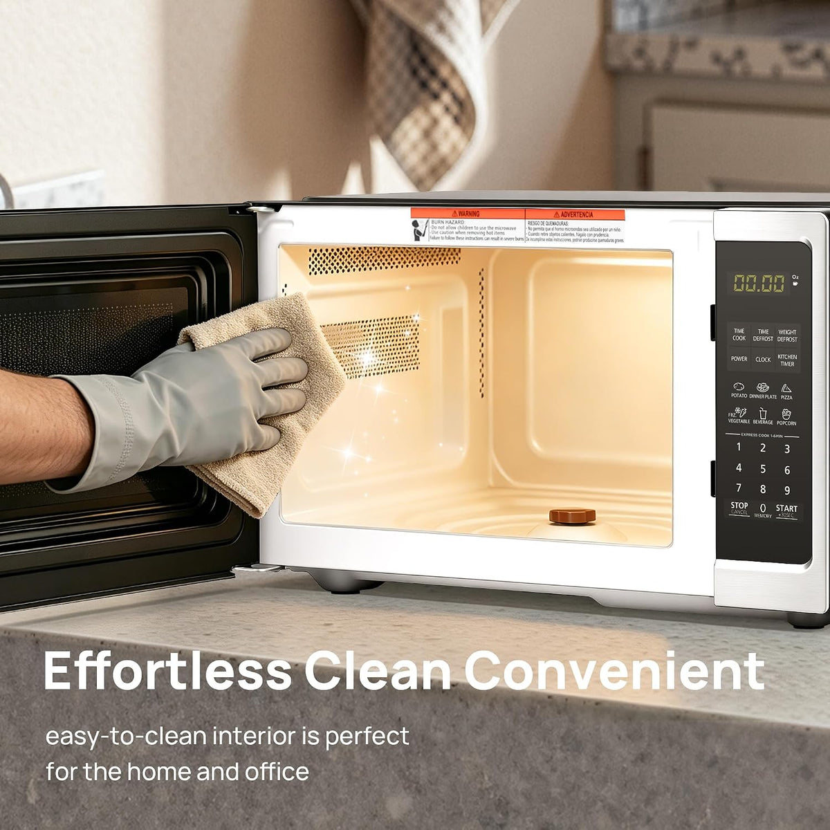 Countertop Small Microwave Oven 0.9 Cu. Ft, 900W Compact Microwave with LED Lighting, 6 Auto Menus, Turntable, Child Lock, Easy-Clean, Memory for Kitchen, Home, Dorm Essentials, Stainless Steel