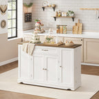 HOSTACK 47" W Kitchen Island Cart with Storage, Rolling Island Table, White