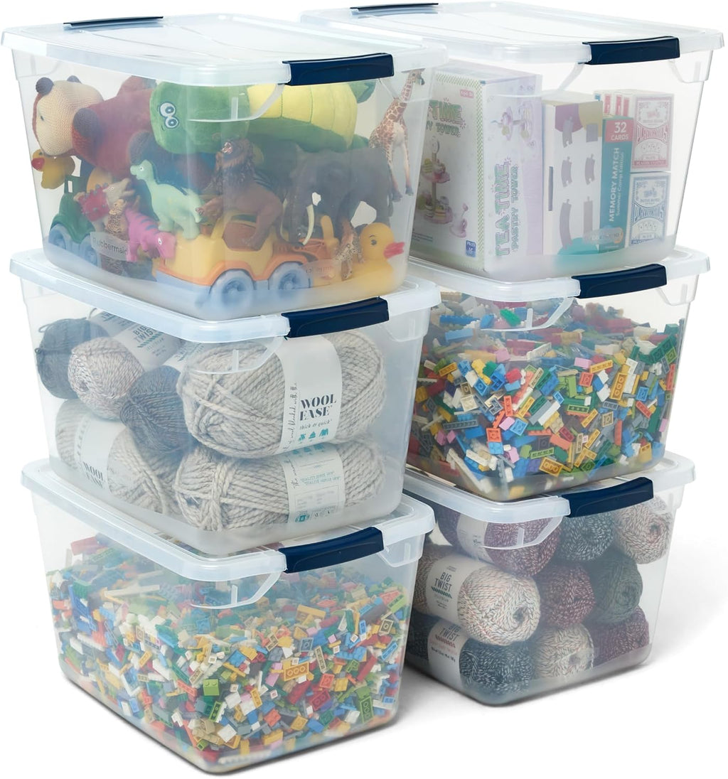 Rubbermaid Cleverstore Clear 32 Qt, 6 Pack Stackable Plastic Storage Bins with Lids, Great for Closet and Laundry Storage, Organizing in the Home