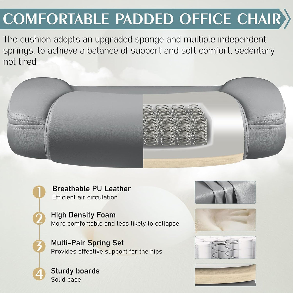 Leather Office Chair, PU Home Computer Desk Chairs with Ergonomic Back Support, 360°Swivel Free，Small Gaming Chair with Wheels and Adjustable Armrests, for Short People Use