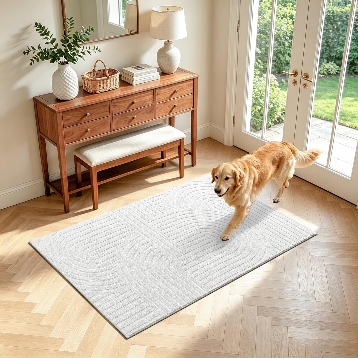 Pauwer 6x9 Area Rugs for Living Room, Modern Non Slip Washable Rug, Beige