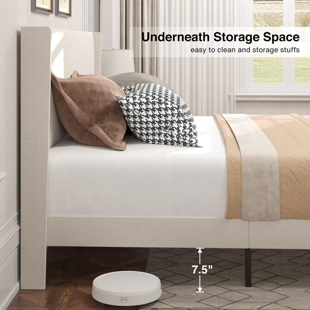 Gizoon Queen Bed Frame with Wingback Headboard, Upholstered Platform Bed