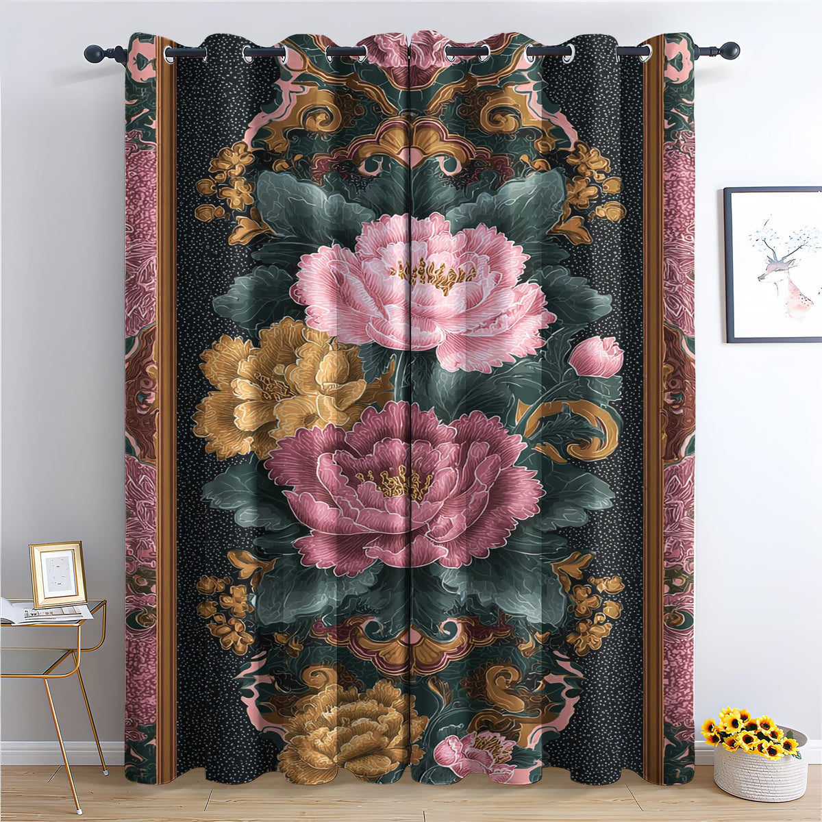 Floral Curtains 108 Inches Long 2 Panels Set, Spring Summer Flower Botanical Blackout Curtains for Bedroom, Room Darkening Thermal Insulated Grommet Drapes for Living Room, Floral Window Treatments