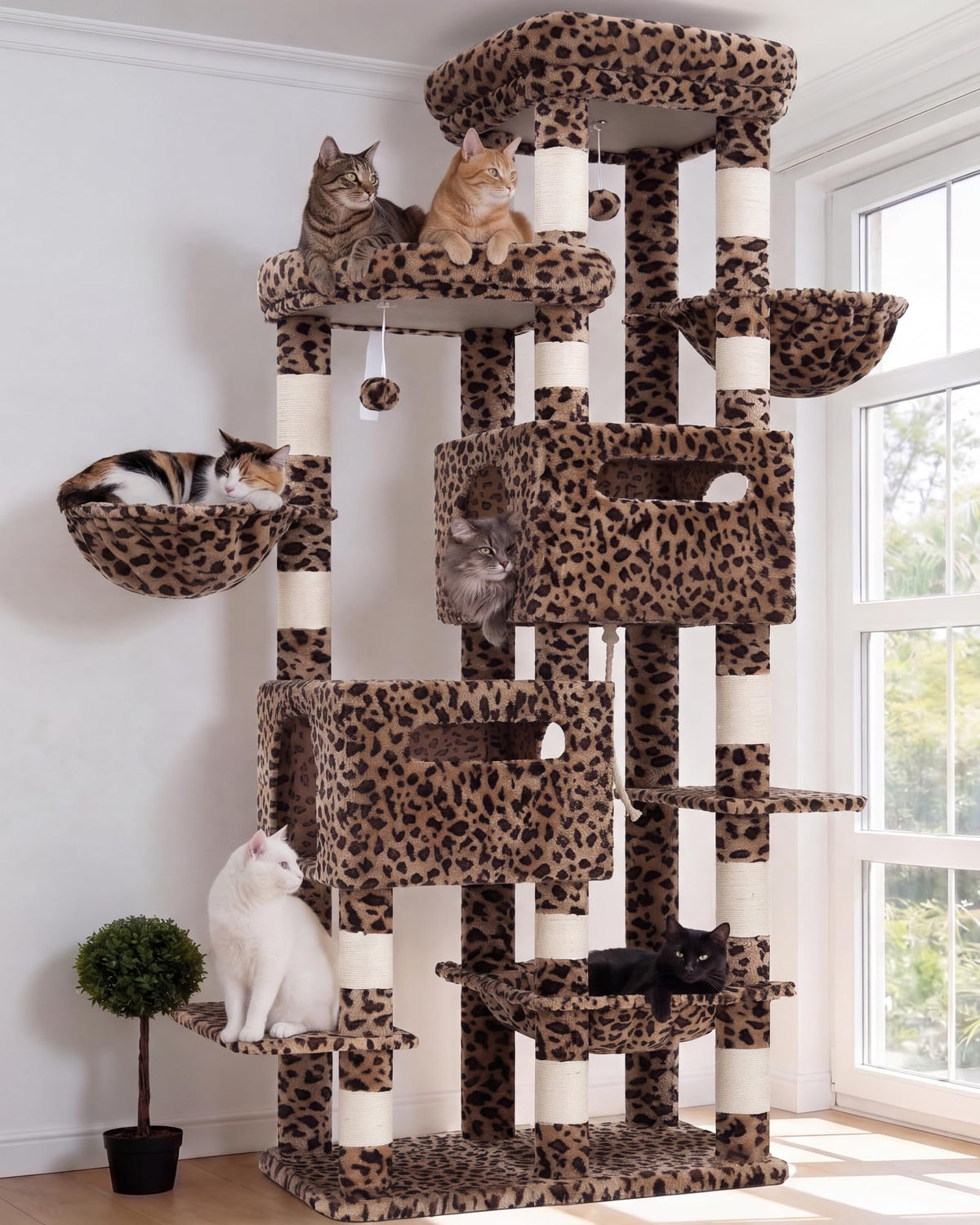 Heybly Cat Tree, 74.8'' Spacious & Tall Cat Tower for Large Cats HCT062MJ-1