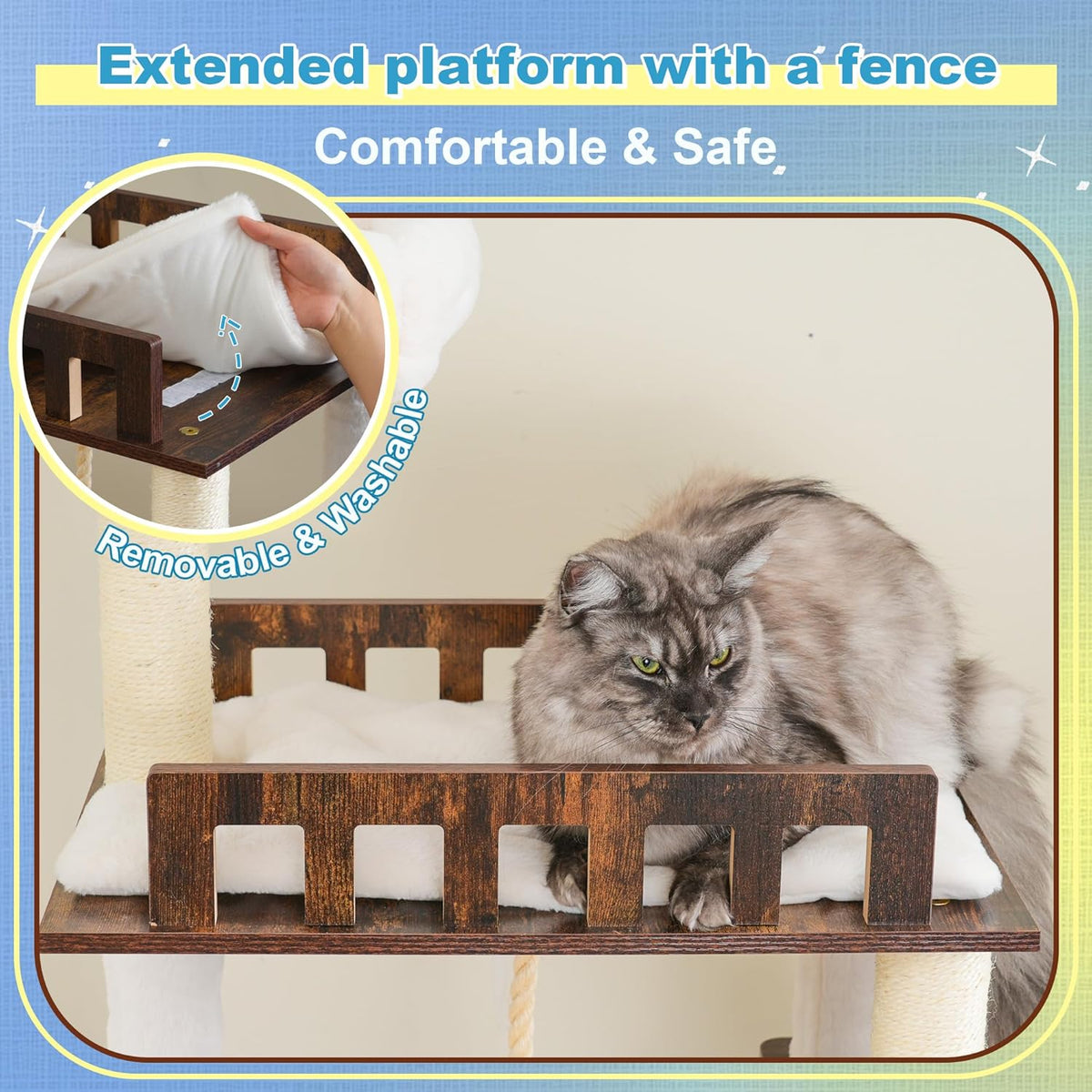 Hey-brother Wooden Cat Tree, Furniture Tower with Large Platforms, MPJ121SR