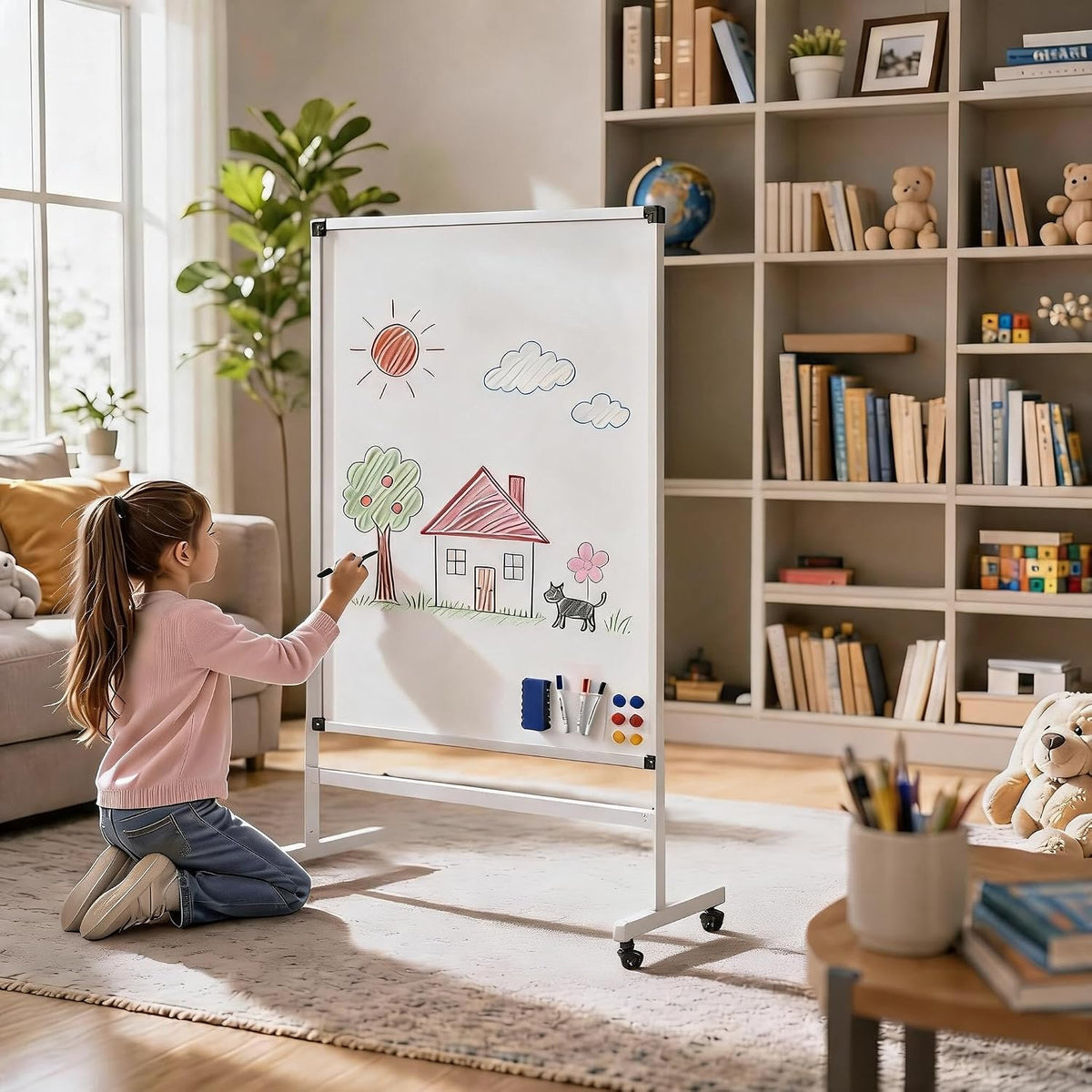 40x28 Inch Rolling Whiteboard with Stand, Double Sided Reversible Mobile Dry Erase Board on Wheels, Aluminum Frame Portable Easel White Board for Office, Classroom, Home