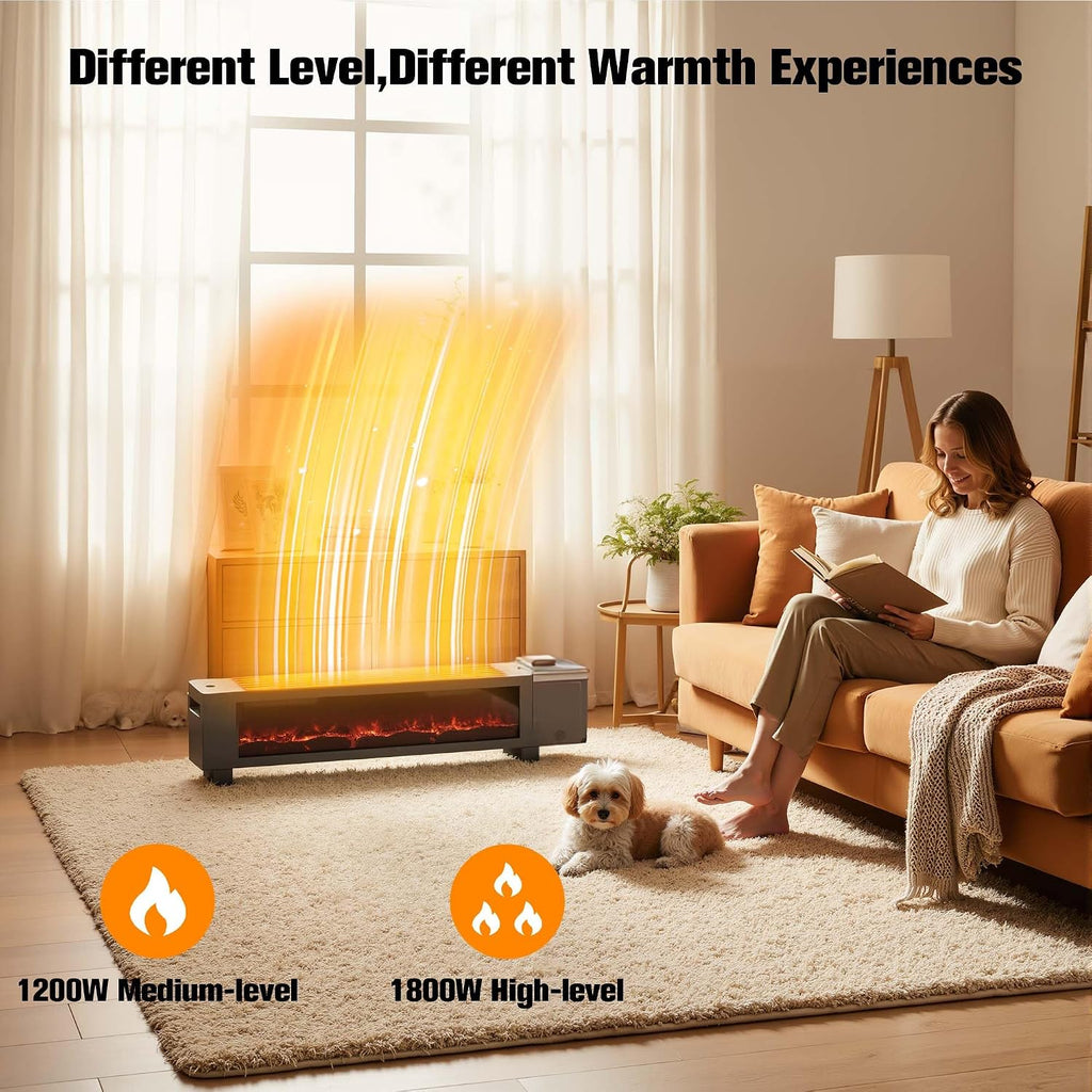 1800W Electric Baseboard Space Heater with Humidifier, 3D Flame