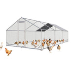 Aoxun Large Metal Chicken Coop, Outdoor Chicken Runs for Yard with Cover, Spire Roof Hen House Enclosure with Security Lock, Walk-in Cage Peak Hen House for Yard Farm (10x20x6.4 FT)