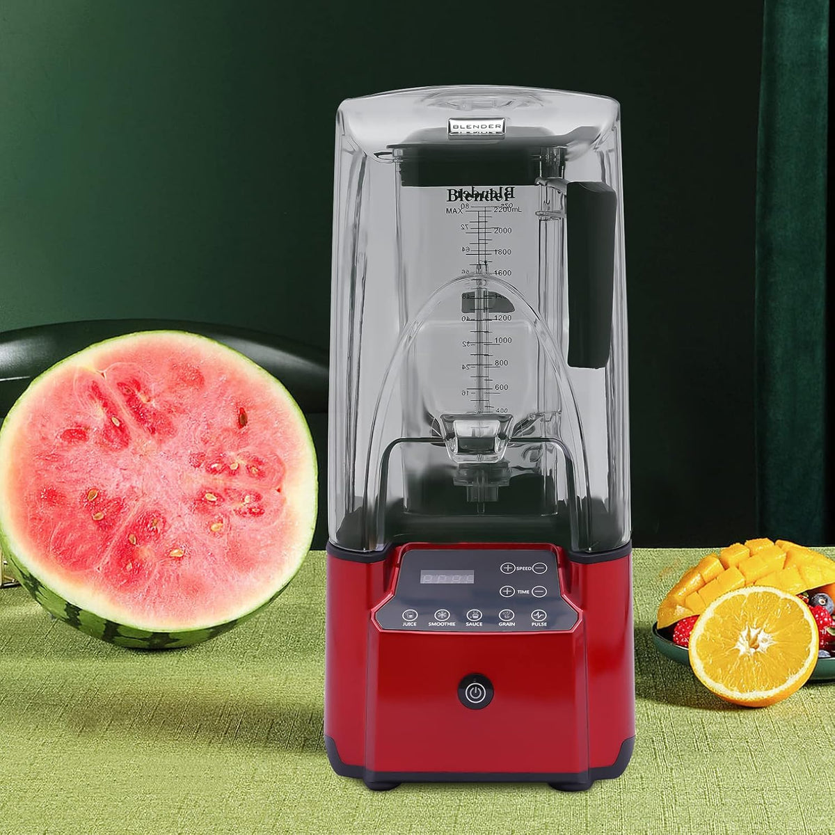 Soundproof Smoothie Blender, Electric Smoothie Maker Fruit Juicer Ice Crusher Soundproof Heavy Duty Smoothies Blender with Soundproofs Cover 1.8L 2600W Black (2.2L 2200W Time Payment)