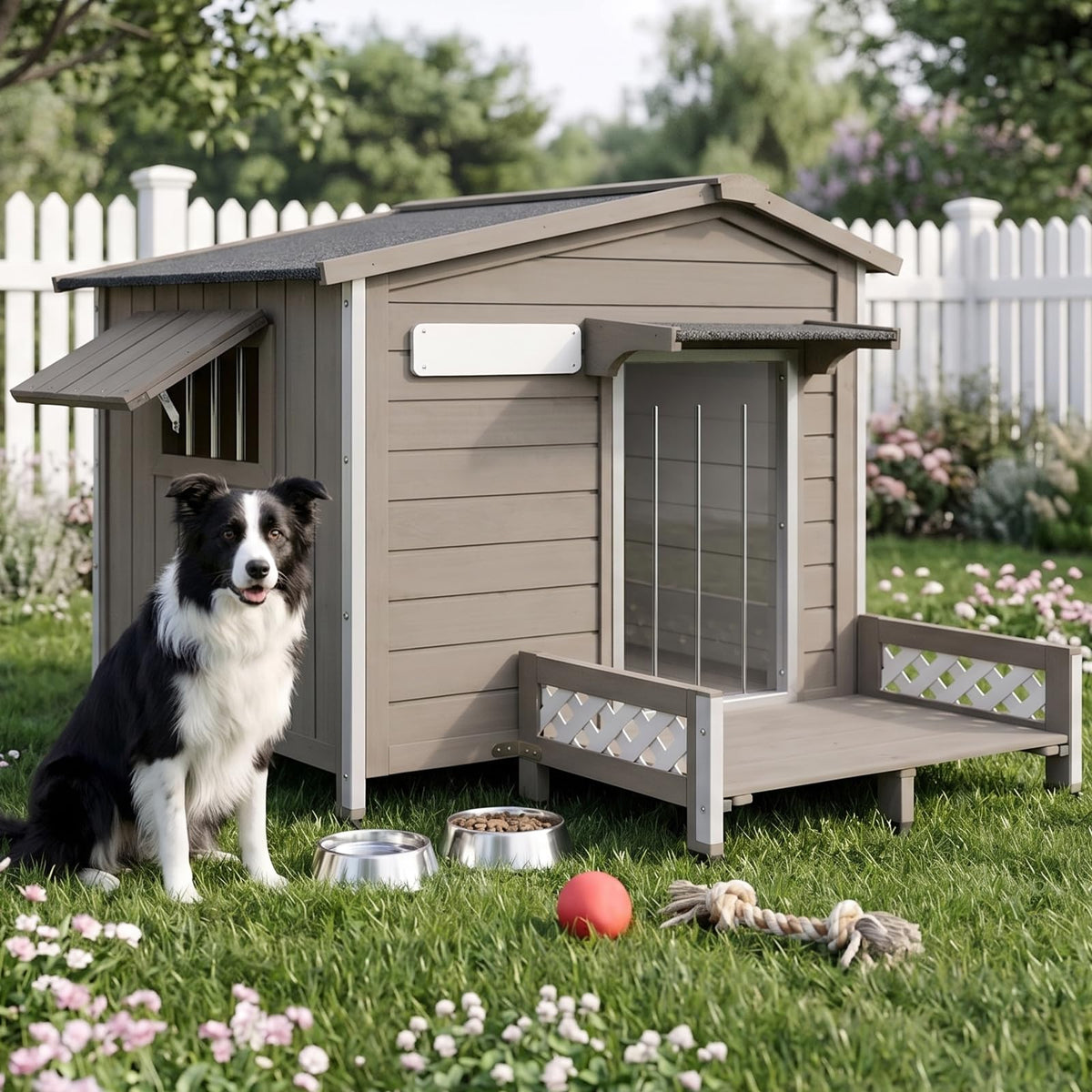 Ketive 43.3" L XL Outdoor Wooden Dog House for Medium to Large Dogs