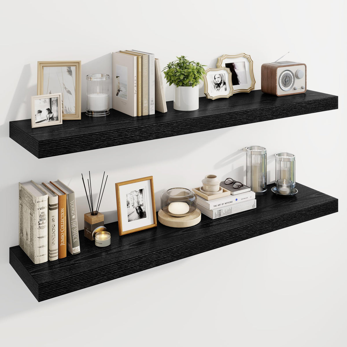Marsmiles 55" Floating Shelves for Wall, Wooden Shelves with Invisible Brackets Set of 2, Rustic Farmhouse Wall Mounted Shelf for Kitchen Bathroom Living Room Study, White