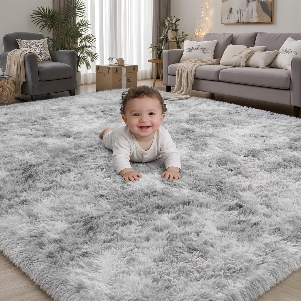 PLHXFR 9x12 Area Rugs Living Room: Fluffy Bedroom Soft Shag Rug Black Grey