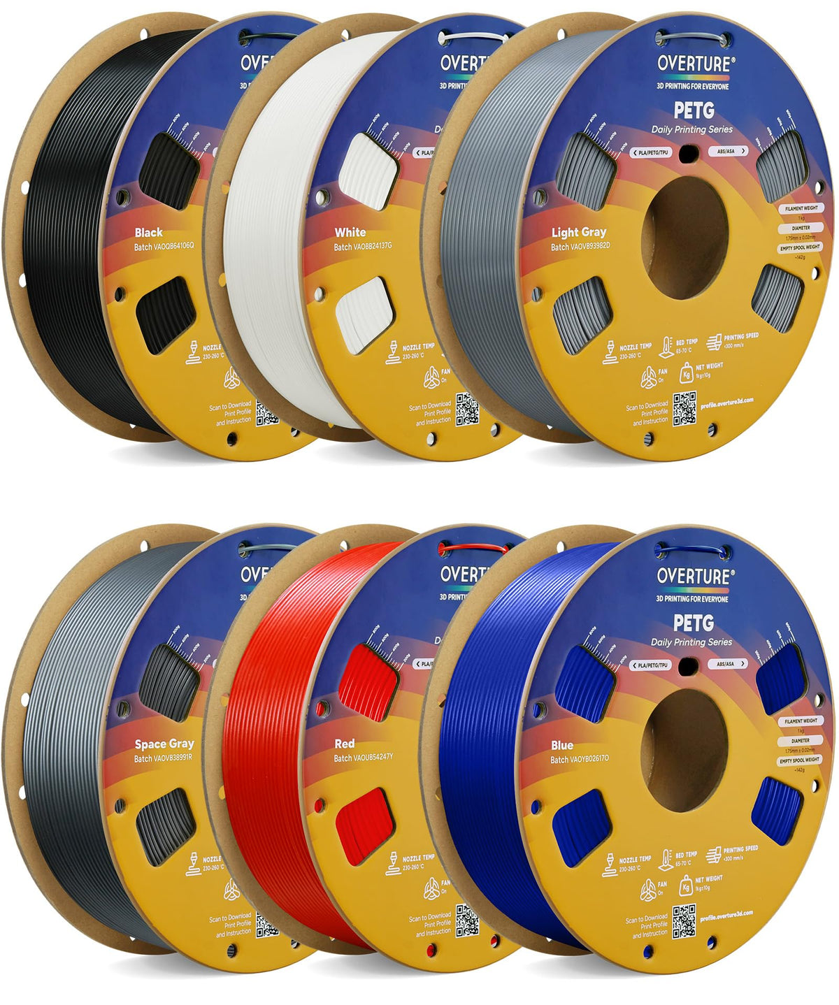 OVERTURE 10KG Bundle High Speed PETG Filament 1.75mm, 3D Printer Filament