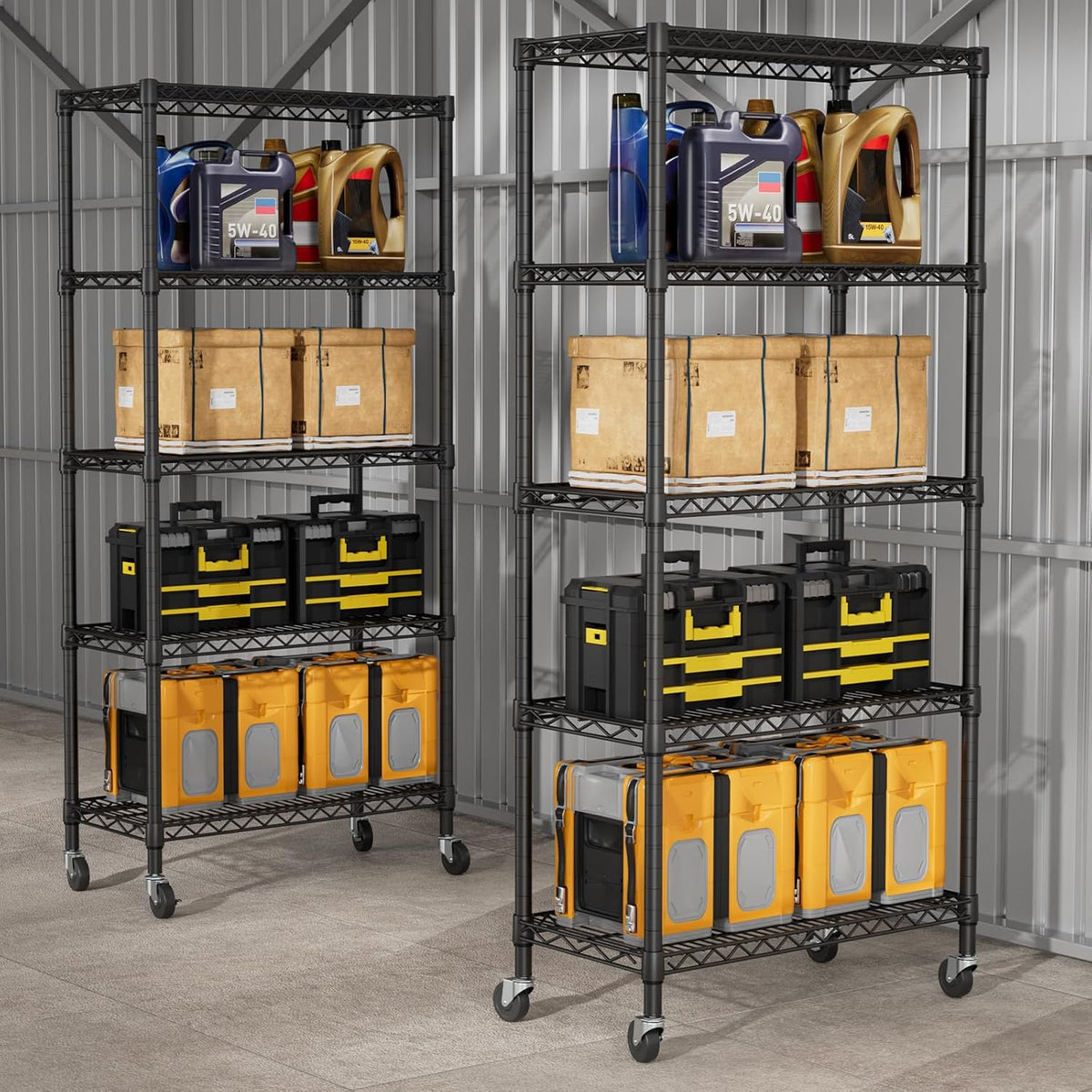 SINGAYE 5 Shelves Storage Wire Shelf Closet Metal Shelving Pantry Wheels