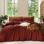 MooMee Duvet Cover Set 100% Washed Cotton Linen Like King