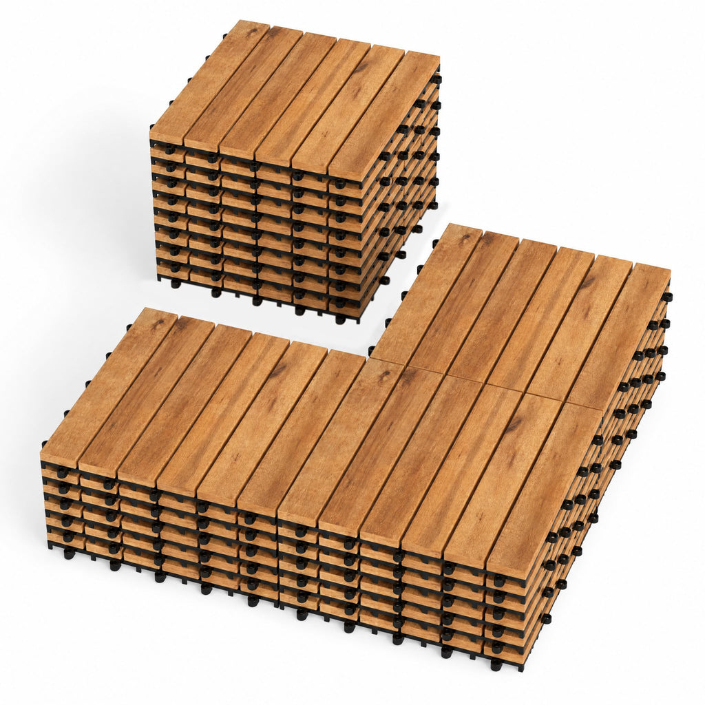 Goplus 12-Pack Acacia Wood Interlocking Deck Tiles (12 PCS,Brick)