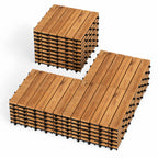 Goplus 12-Pack Acacia Wood Interlocking Deck Tiles (12 PCS,Brick)