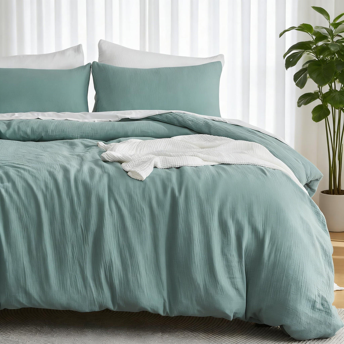 EMME Muslin Cotton Duvet Cover Set Linen Like Cream White King