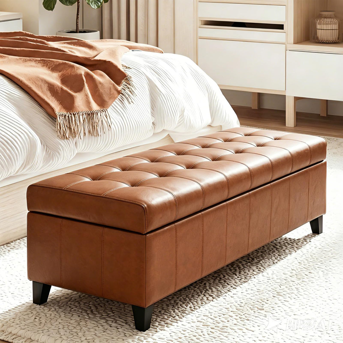 Joveco 51 Inch Storage Bench,Leather Tufted Storage Ottoman with Legs