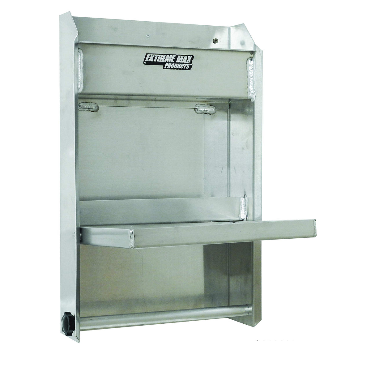 Extreme Max 5001.6119 Junior Wall-Mount Aluminum Work Station Storage Cabinet Flip-Out Work Tray with Paper Towel Rack Organizer for Enclosed Race Trailer Shop Garage Storage - Black