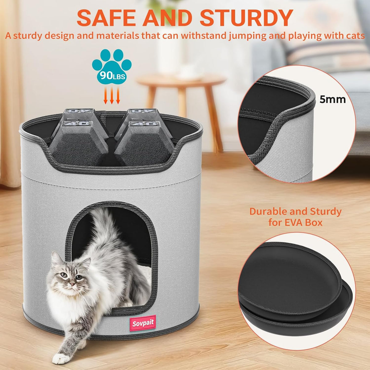 Cat House for Indoor Cats,Large Double Cat Beds Cave with Cat Scratcher Pad Toys w/Catnip,Soft Washable Cushion Cat House Shelter D15xH15in (Classy Grey Cardboard Cat Scratcher)