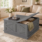 YESHOMY 31.5 Inch Square Farmhouse Coffee Table with Storage, Rustic Brown