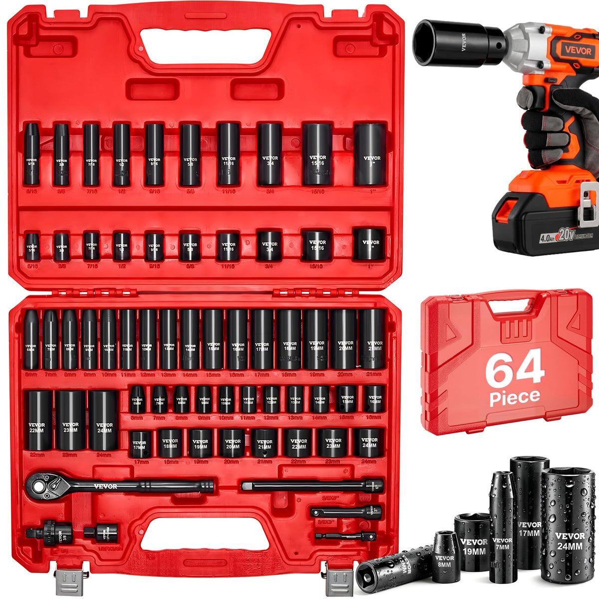 VEVOR 91-Piece 1/2" Drive Impact Socket Set, Deep & Shallow Kit