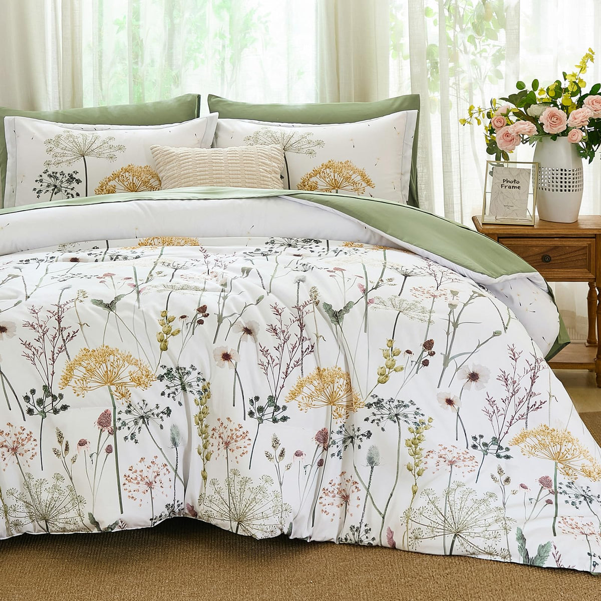 Yiran Black California King Comforter Set, 7 Pieces Floral Bed in a Bag