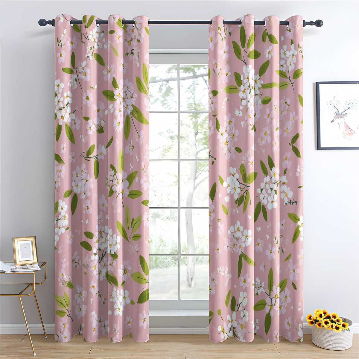 Floral Curtains 108 Inches Long 2 Panels Set, Spring Summer Flower Botanical Blackout Curtains for Bedroom, Room Darkening Thermal Insulated Grommet Drapes for Living Room, Floral Window Treatments
