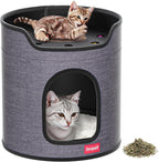Cat House for Indoor Cats,Large Double Cat Beds Cave with Cat Scratcher Pad Toys w/Catnip,Soft Washable Cushion Cat House Shelter D15xH15in (Classy Grey Cardboard Cat Scratcher)