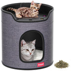Cat House for Indoor Cats,Large Double Cat Beds Cave with Cat Scratcher Pad Toys w/Catnip,Soft Washable Cushion Cat House Shelter D15xH15in (Classy Grey Cardboard Cat Scratcher)