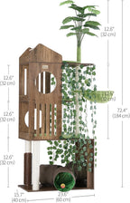 FourFurPets Large Cat Tree with Leaves, 72.8" Tall Cat Tower, Anti-tip Kit