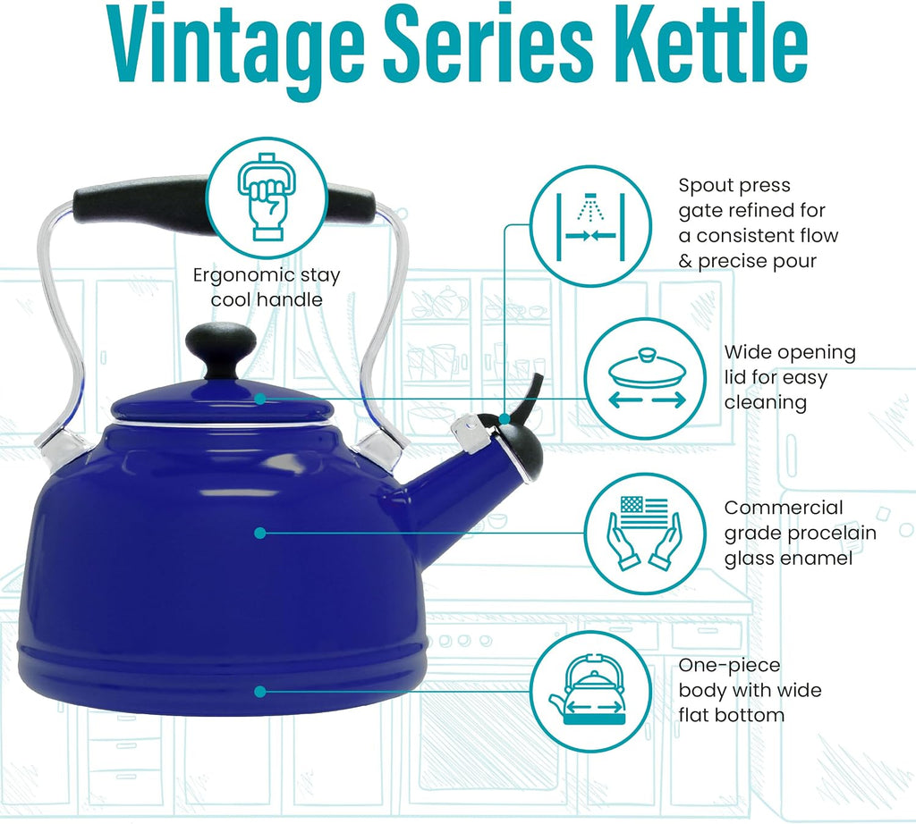 Chantal Tea Kettle, Vintage Series, Enamel on Steel, Whistling (Cobalt Blue)