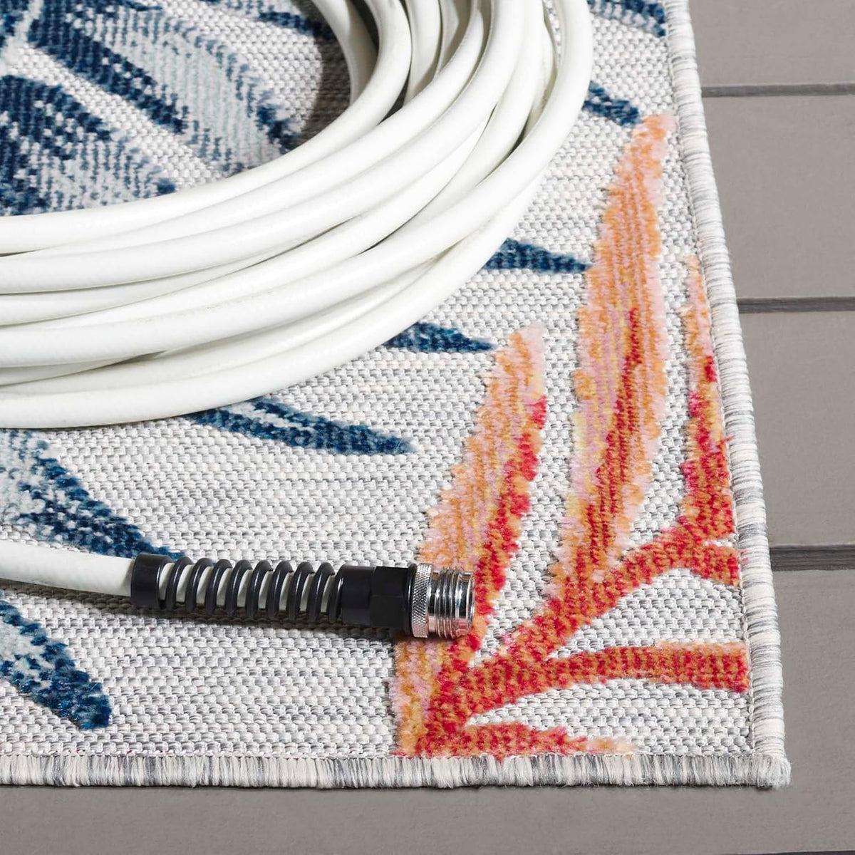 SAFAVIEH Washable Rug Outdoor Cabana Collection - 6'5" x 9'6", Grey & Rust, Non-Shedding & Easy to Clean, Ideal for Patio, Backyard, Mudroom (CBN458F)