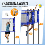 Portable Volleyball Net Set for Backyard, Adjustable Width (32/26/20FT) & Height, Anti-Sag Tension Design for Outdoor Stability, PU Volleyball with Pump, Carry Bag