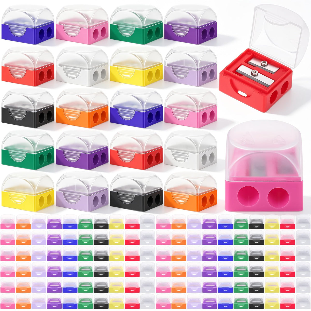 Aodaer 360 Pcs Pencil Sharpeners Bulk Manual Dual Hole Pencil Sharpener with Lids Crayon Colored Pencils Sharpener for Classroom, Office, School, Home Art Supplies